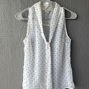 Guess White Sleeveless Polka Dot Tie-Front Blouse